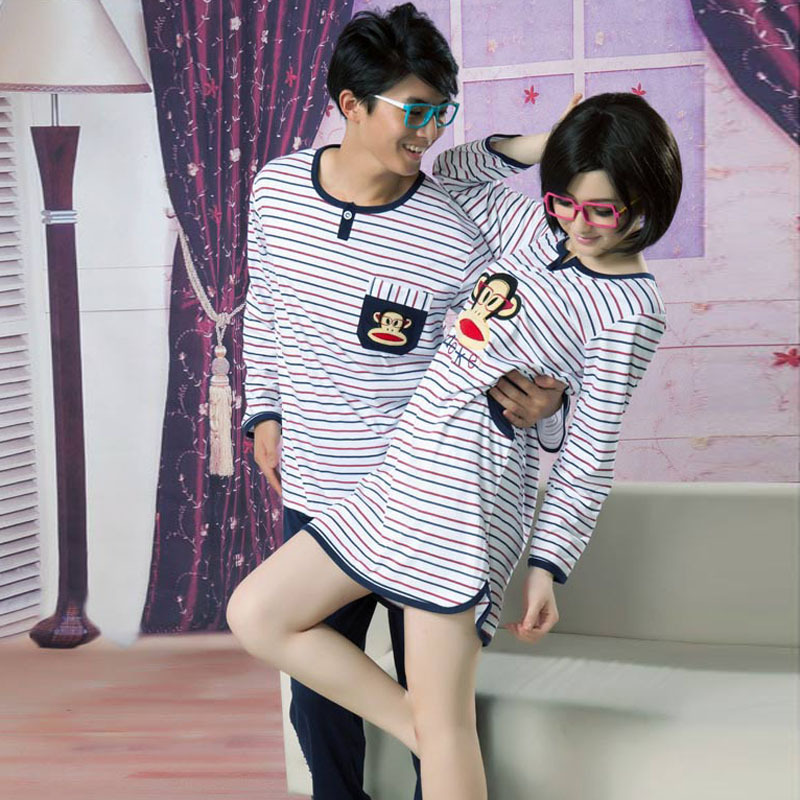 Autumn and winter lovers sleep set long-sleeve lounge female 100% cotton nightgown hot-selling autumn and winter 2058