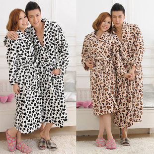 Autumn and winter lovers thickening coral fleece robe clothing cow bathrobes lovers parent-child sleepwear