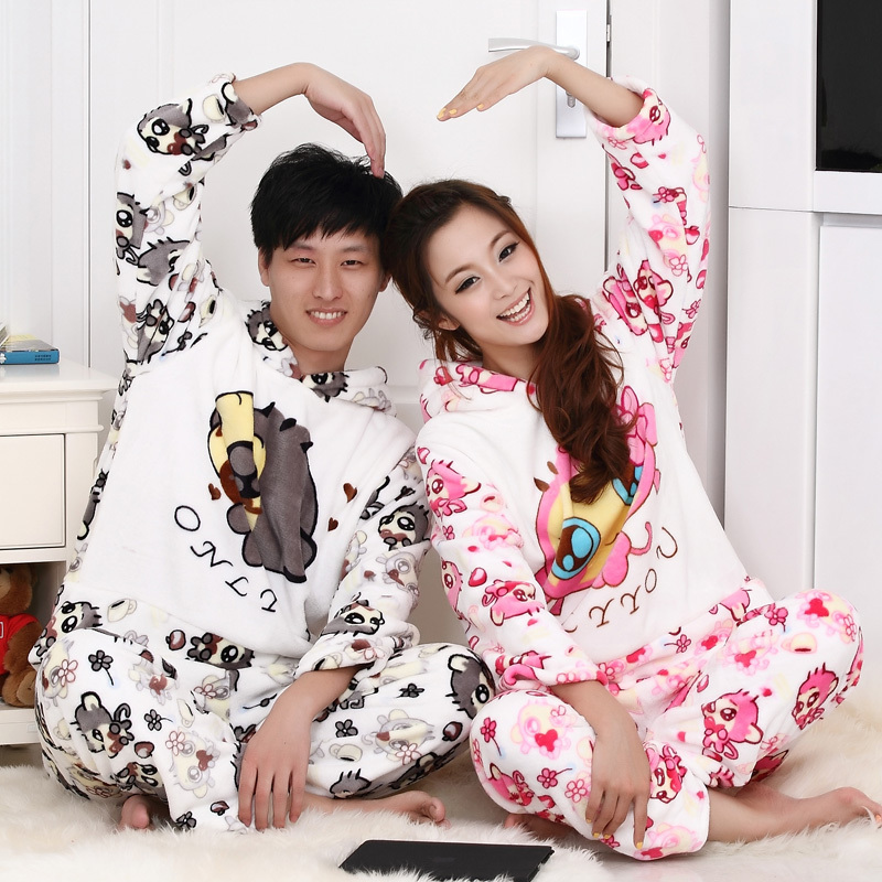 Autumn and winter lovers thickening coral fleece sleepwear set cartoon hiphop monkey long-sleeve lounge