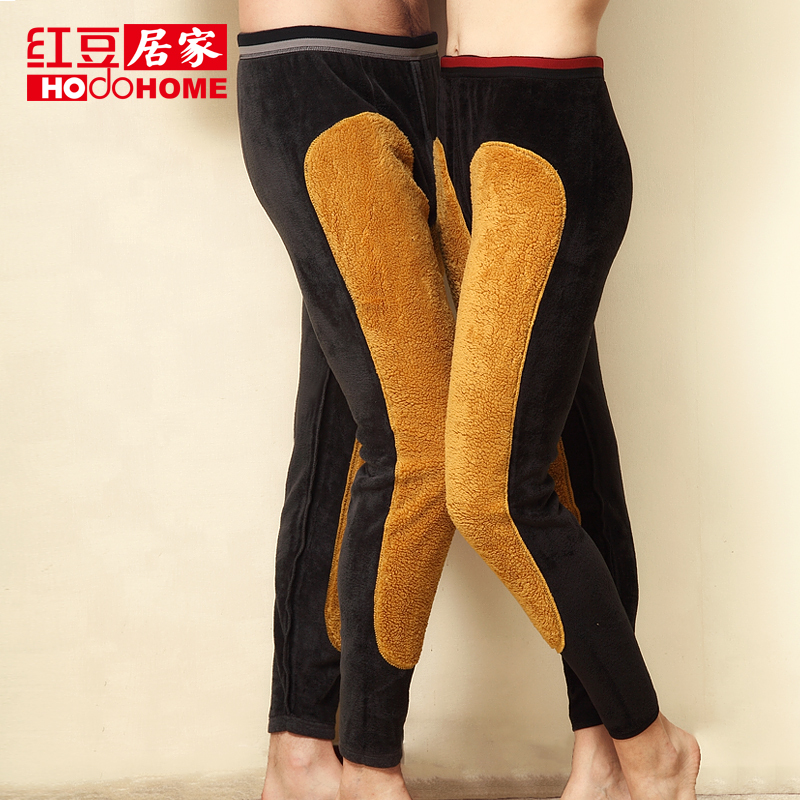 Autumn and winter lovers warm pants red bean at home male women's plus velvet thickening warm pants bamboo charcoal fiber wool