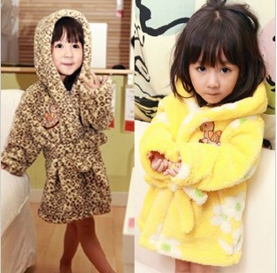 Autumn and winter male child girls clothing with a hood bathrobe coral fleece lounge thermal sleepwear parent-child robe
