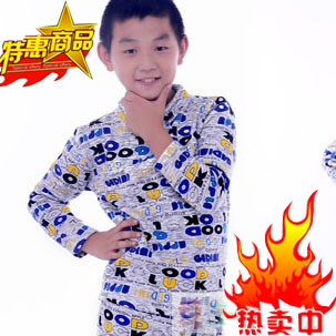 Autumn and winter male girls clothing child thermal underwear set plus velvet thickening baby 100% cotton sleepwear