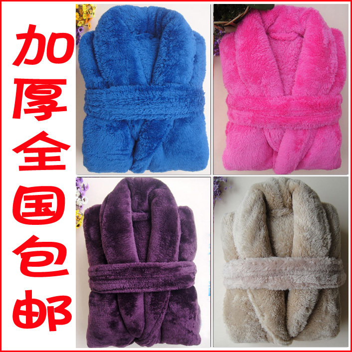 Autumn and winter male macrotrichia thickening threesoft thick coral fleece robe sleepwear lovers bathrobe women's