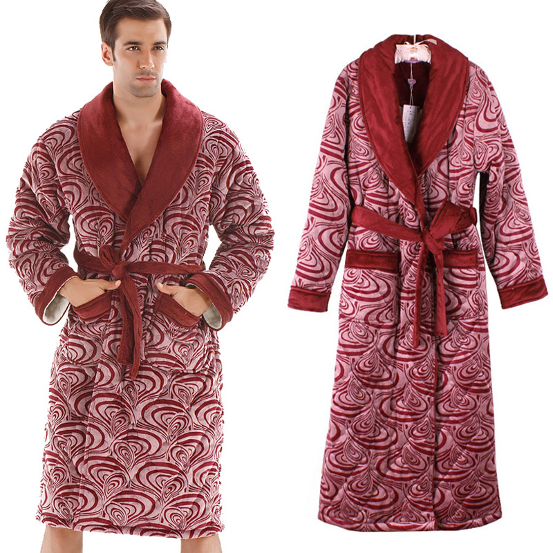 Autumn and winter male robe coral fleece long-sleeve thickening cotton-padded sleepwear quality thermal lounge