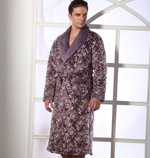 Autumn and winter male thickening cotton-padded super soft coral fleece sleepwear lounge stripe lacing long-sleeve robe