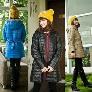 Autumn and winter maternity clothing cotton-padded jacket top outerwear medium-long patent leather thickening thermal maternity