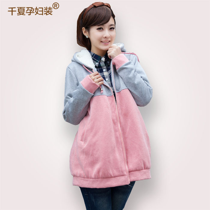 Autumn and winter maternity clothing fashion long-sleeve outerwear berber fleece liner thickening with a hood wadded jacket