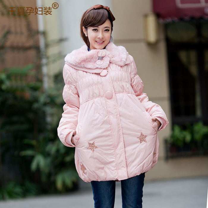 Autumn and winter maternity clothing fashion long-sleeve thickening loose princess outerwear fur collar wadded jacket
