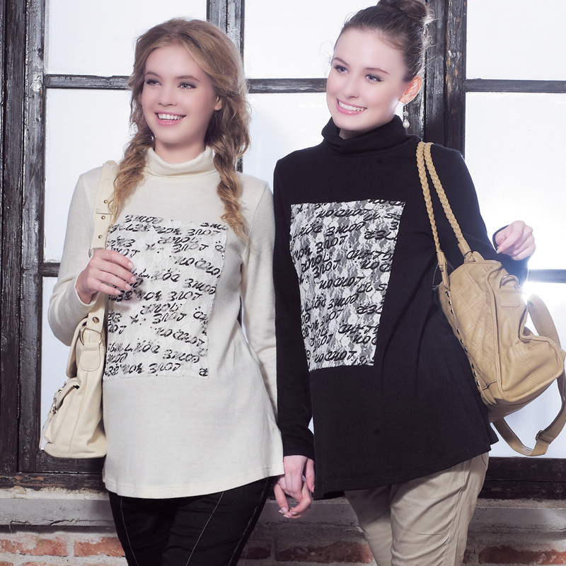 Autumn and winter maternity clothing letter lace multicolor all-match basic turtleneck maternity top