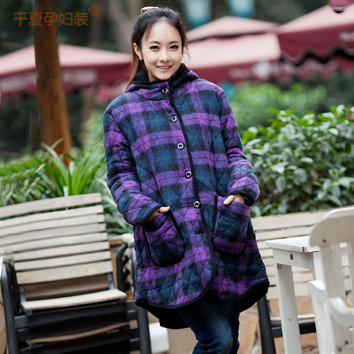 Autumn and winter maternity clothing long-sleeve fashion outerwear flannel plaid thickening wadded jacket cotton-padded jacket