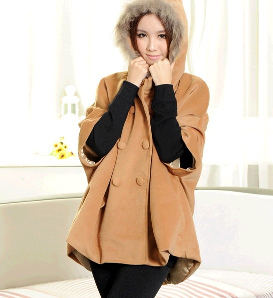 Autumn and winter maternity clothing maternity fur collar cloak sheep trophonema wool coat maternity with a hood outerwear