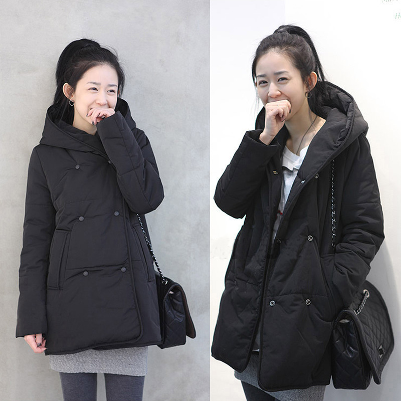 Autumn and winter maternity clothing solid color cardigan thermal cotton-padded jacket long-sleeve with a hood maternity wadded