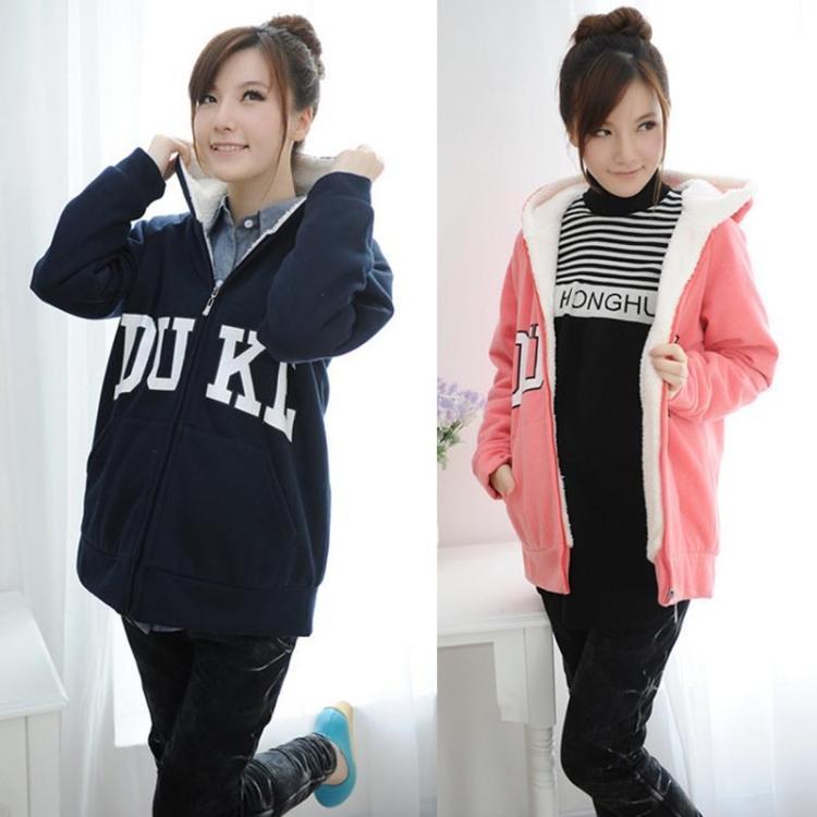 Autumn and winter maternity clothing top outerwear thickening berber fleece with a hood maternity wadded jacket cotton-padded