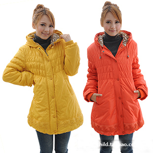 Autumn and winter maternity clothing wadded jacket outerwear thickening thermal sweet lace sweep cotton-padded jacket