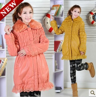 Autumn and winter maternity clothing winter maternity wadded jacket thermal outerwear fur collar thickening plus size maternity