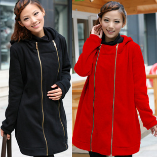 Autumn and winter maternity clothing zipper wadded jacket adjustable size maternity sweatshirt thickening outerwear top