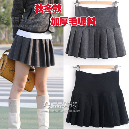 Autumn and winter maternity dress bust skirt short skirt woolen skirt pleated skirt maternity clothing !