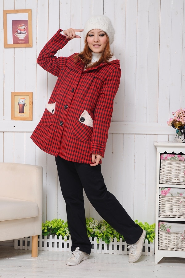 Autumn and winter maternity wadded jacket british style plaid small thermal maternity wadded jacket maternity cotton-padded