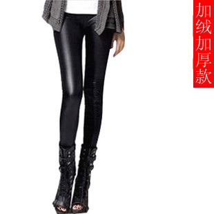 Autumn and winter matt leather pants female slim faux leather plus size patchwork leather legging plus velvet thick