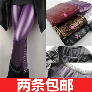 Autumn and winter matt patent leather thickening plus velvet faux leather pants female slim faux leather plus size elastic