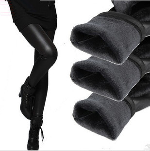 Autumn and winter matt thickening plus velvet faux leather pants female slim faux leather plus size ultra elastic legging