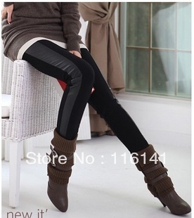 Autumn and winter matt thickening plus velvet faux leather pants female slim faux leather plus size ultra elastic legging