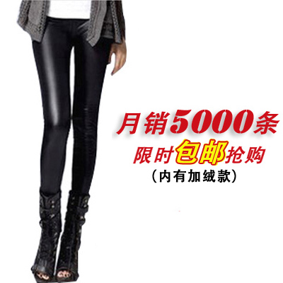 Autumn and winter matt thickening plus velvet faux leather pants female slim faux leather plus size ultra elastic legging