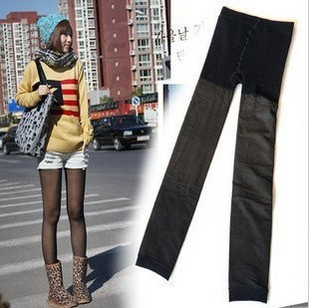 Autumn and winter meat double layer bamboo legging black stockings ankle length trousers thickening warm pants i016