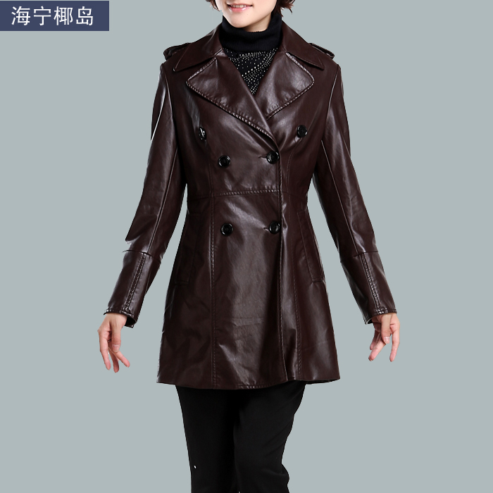 Autumn and winter medium-long genuine leather clothing suit collar ol leather clothing female trench leather clothing women