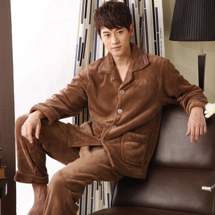 Autumn and winter Men thickening thermal coral fleece sleepwear lounge set 95400