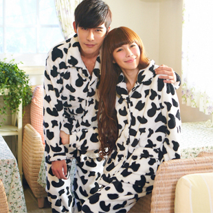 Autumn and winter milk cow lovers coral fleece sleepwear with a hood set 2 piece set long-sleeve thickening coral fleece