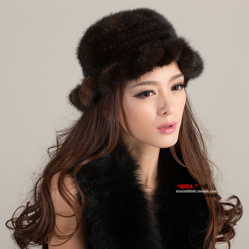 autumn and winter mink hat Women luxury leather laciness strawhat knitted mink hair hat millinery