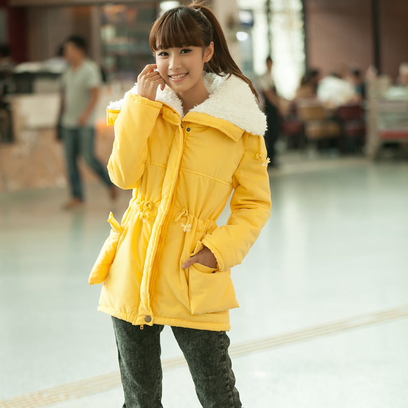 Autumn and winter mm plus size cotton-padded jacket slim waist outerwear berber fleece fur collar thermal outerwear