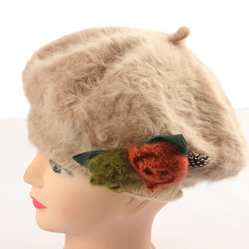 Autumn and winter multicolour flower rabbit fur bucolics hat women's thermal beret painter cap