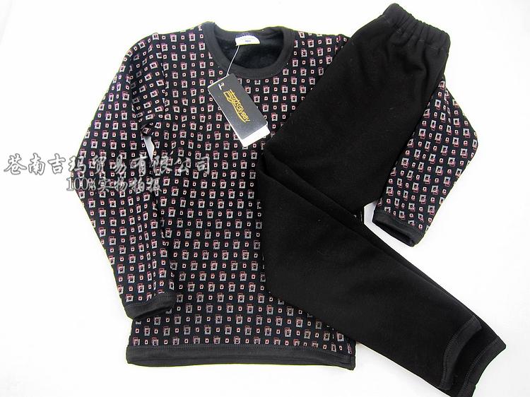 Autumn and winter natural 100% cotton small plus size child thickening plus velvet thermal underwear set 0 - 20