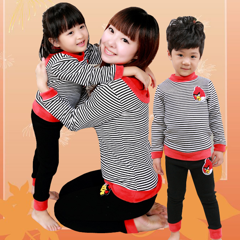 Autumn and winter new arrival child thermal underwear set male female child family fashion plus velvet 100% cotton baby thermal