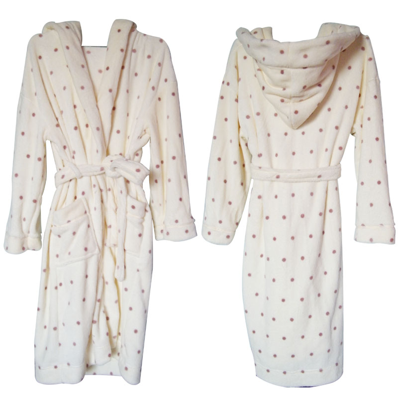Autumn and winter new arrival dot thickening coral fleece bathrobe robe beige bathrobes
