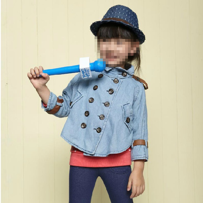 Autumn and winter new arrival female denim child outerwear double breasted cloak child outerwear trench