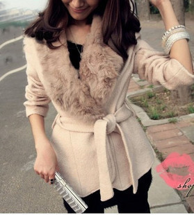 Autumn and winter new arrival plus size clothing fur collar large lapel long-sleeve woolen trench outerwear overcoat