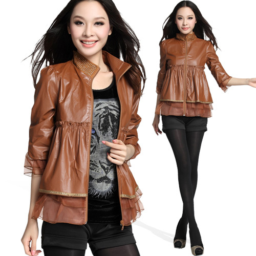 Autumn and winter new arrival short design women's double layer zipper slim leather jacket leather clothing outerwear