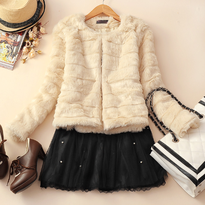 Autumn and winter new arrival top women's outerwear long-sleeve 2012 o-neck thermal fur coat 211w213