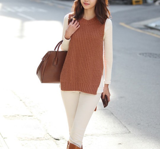 Autumn and winter o-neck sleeveless knitted sweater vest low-high vest sweater