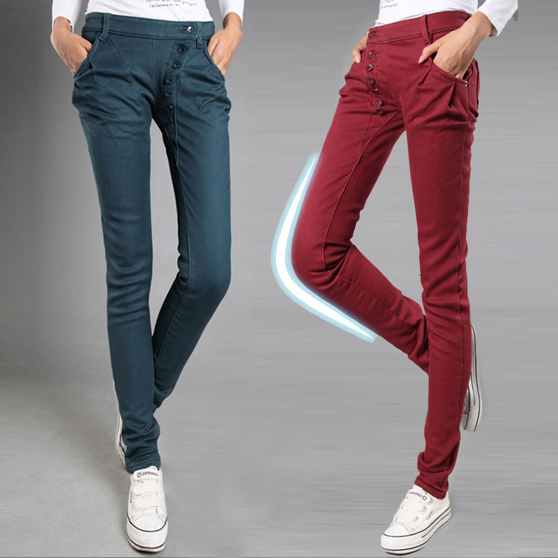 Autumn and winter of buttons plus velvet thickening jeans skinny pants female pencil trousers