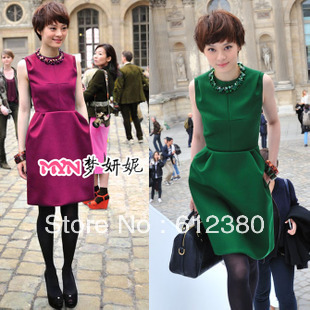 Autumn and winter one-piece dress 2012 fashion star autumn green vest