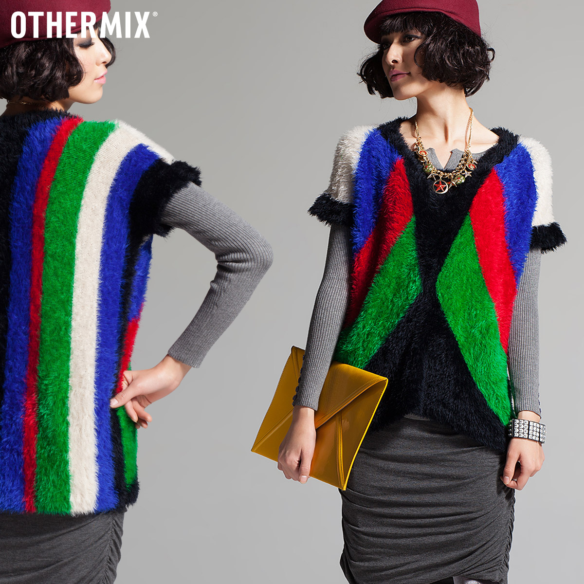 Autumn and winter patchwork batwing type short-sleeve pullover sweater outerwear female 3mn1001l