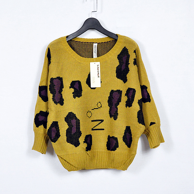 Autumn and winter personalized sweater 2012 vivi new style leopard print bat loose sweater SH