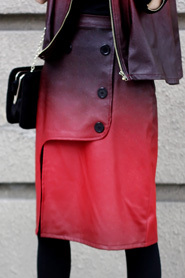 Autumn and winter placketing double breasted gradient leather woolen bust skirt