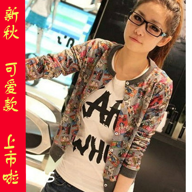 Autumn and winter plus size clothing cartoon comic o-neck long-sleeve coat