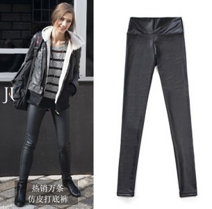 Autumn and winter plus size fashion high waist matte faux leather legging tight pencil leather pants