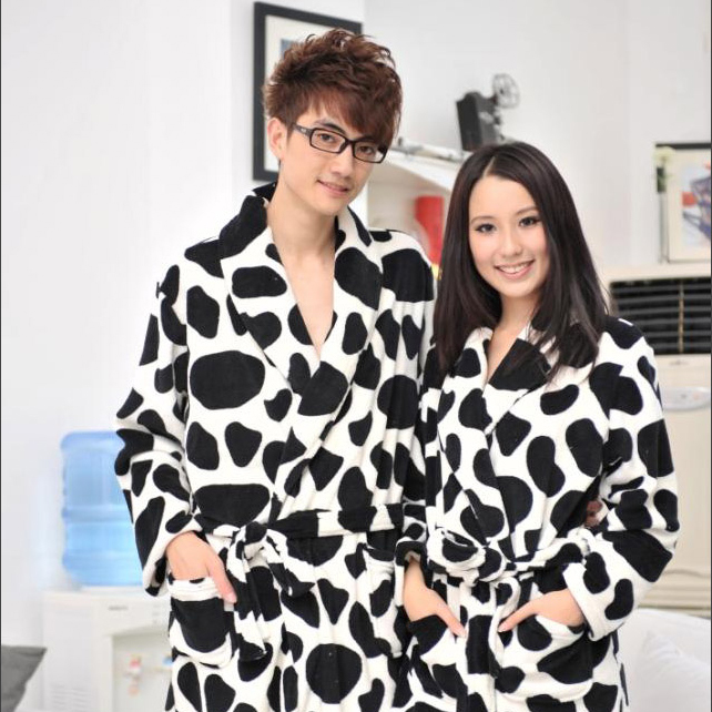 Autumn and winter plus size lacing sleepwear thickening coral fleece lovers robe bathrobes male women's bathoses